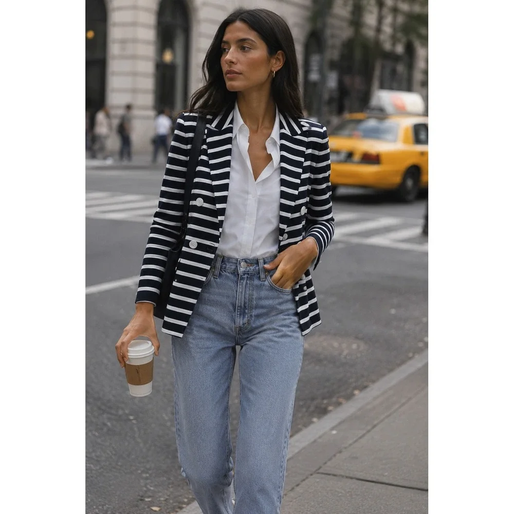 Veronica Beard Ortiz Nautical Striped Terry Knit Blazer Jacket Medium NWT
